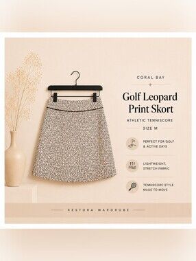 Coral Bay Golf Leopard Print Pull On Skort Built In Shorts Size M